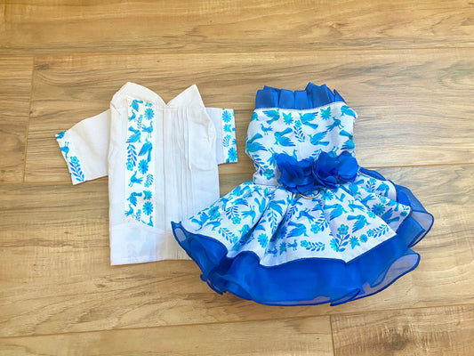 Blue Otomi Dress and guayabera