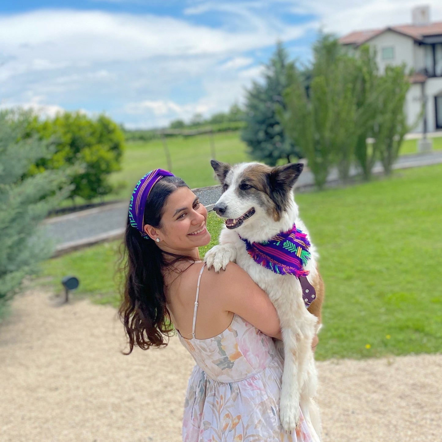 Blue geo fringe bandana